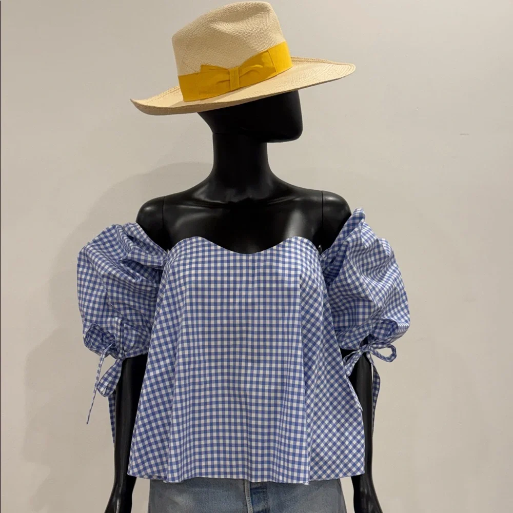 Caroline Constas Gingham Corset Off-Shoulder Top S Bergdorf Goodman Never Worn - Picture 1 of 12